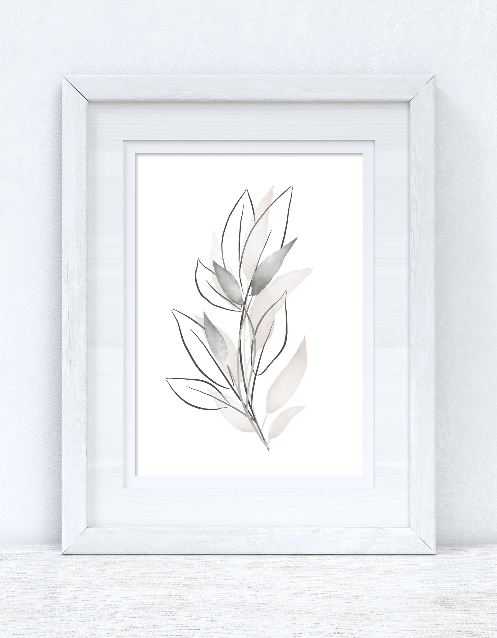 Natural Greys Watercolour Leaves Bedroom Home Wall Decor Print by WinsterCreations™ Official Store