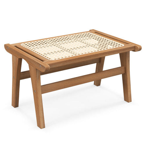 Load image into Gallery viewer, Natural Teak Wooden Foot Rest with Handwoven Rattan
