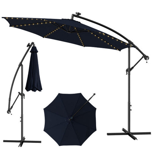 Load image into Gallery viewer, 10 Feet Patio Offset Umbrella with 112 Solar-Powered LED Lights-Beige-Navy
