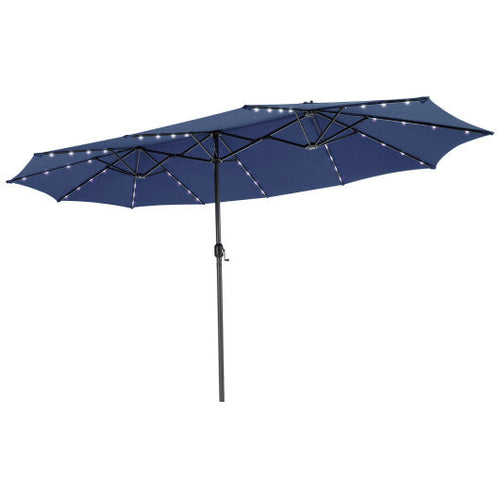 Load image into Gallery viewer, 15 Feet Twin Patio Umbrella with 48 Solar LED Lights-Navy

