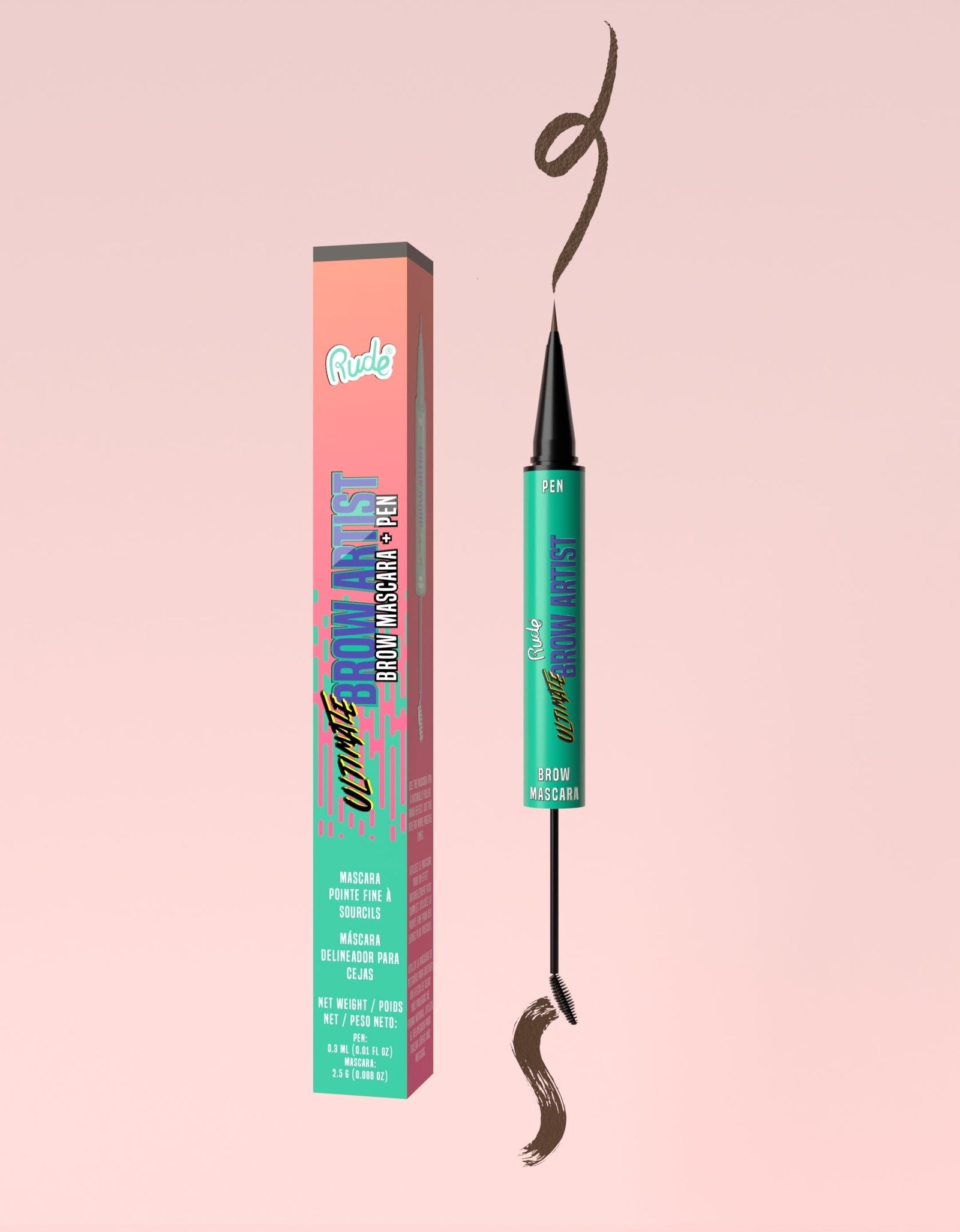 RUDE Ultimate Brow Artist Brow Mascara and Pen - Neutral Brown