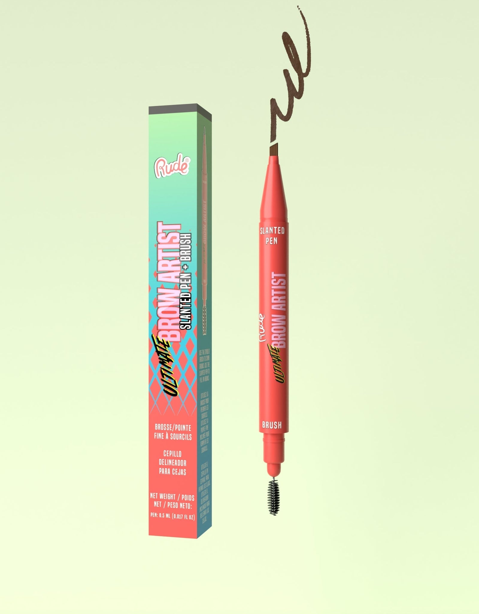 RUDE Ultimate Brow Artist - Slanted Pen and Brush - Neutral Brown