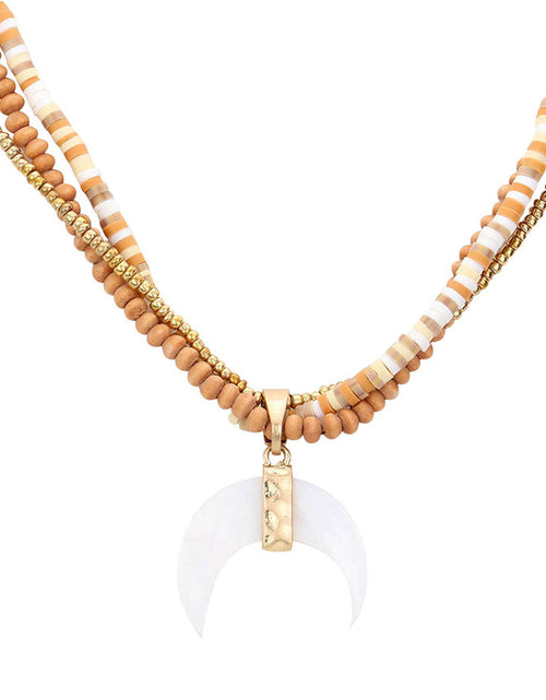 Load image into Gallery viewer, Wood Heishi Beaded Pendant Triple Layered Pendant Necklace by Madeline Love
