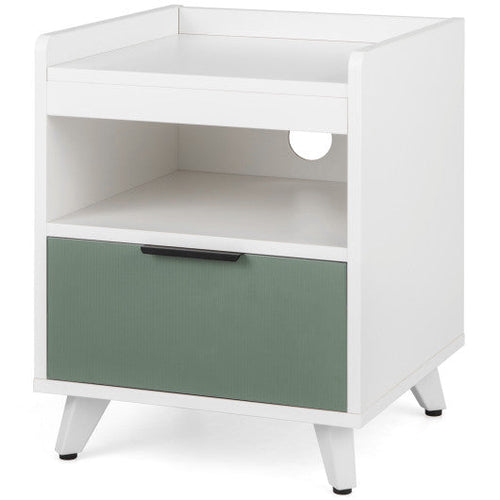 Load image into Gallery viewer, Modern Nightstand with LED Lights Sliding Drawer and Open Compartment-White

