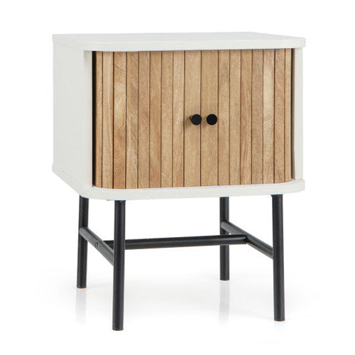 Load image into Gallery viewer, Mid-century Modern Nightstand with Sliding Doors and Storage Cabinet-White
