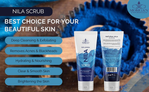 Load image into Gallery viewer, Blue Nila Scrub 100% Natural Deep Skin Cleanser &amp; Lightener 160 gram / 5.64 fl oz by Morgan Cosmetics
