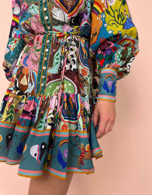 Load image into Gallery viewer, Autumn Winter Long Sleeve Printed Lace up Pleated Dress by BlakWardrob

