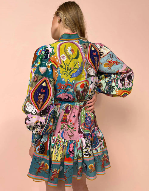 Load image into Gallery viewer, Autumn Winter Long Sleeve Printed Lace up Pleated Dress by BlakWardrob

