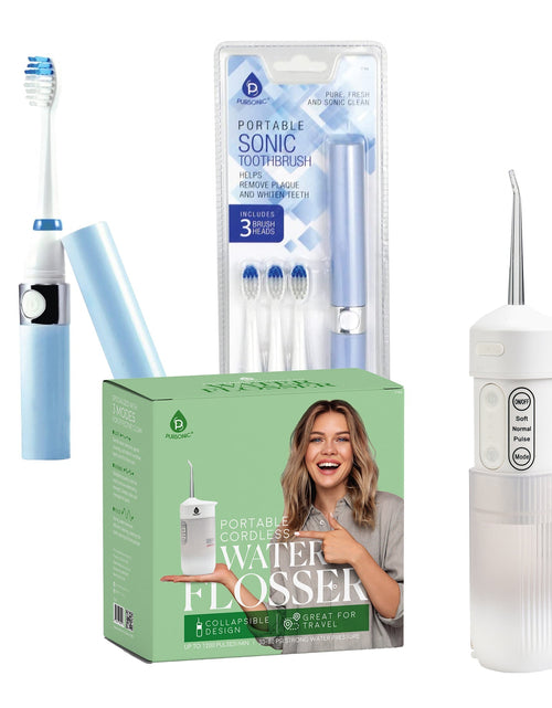 Load image into Gallery viewer, Compact Travel Oral Care Bundle: Portable USB Rechargeable Collapsible Water Flosser and Pursonic Portable Sonic Toothbrush by Pursonic
