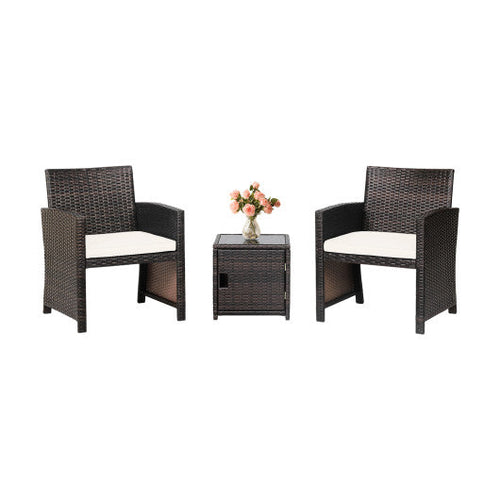 Load image into Gallery viewer, 3 Pieces Patio Wicker Furniture Set with Storage Table and Protective Cover-Off White
