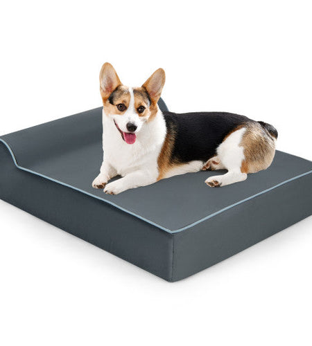 Orthopedic Dog Bed with Headrest and Removable Washable Cover-Grey