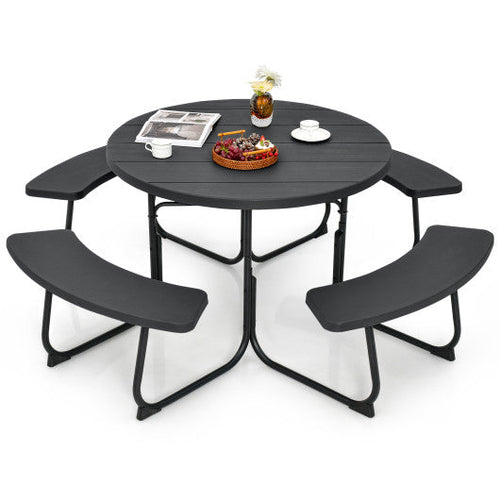 Load image into Gallery viewer, 8-Person Outdoor Picnic Table and Bench Set with Umbrella Hole-Black
