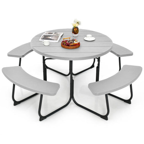 Load image into Gallery viewer, 8-Person Outdoor Picnic Table and Bench Set with Umbrella Hole-Gray
