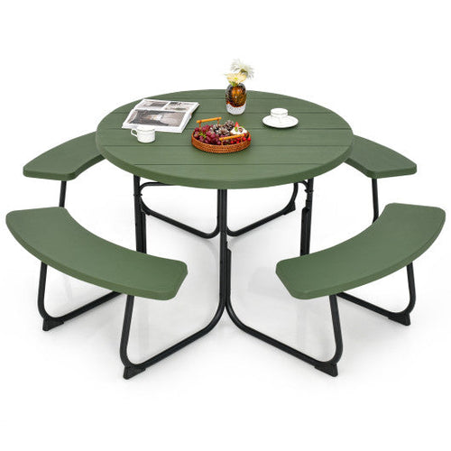 Load image into Gallery viewer, 8-Person Outdoor Picnic Table and Bench Set with Umbrella Hole-Green
