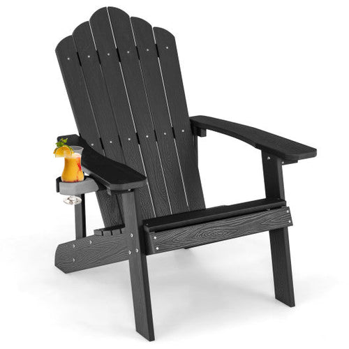 Load image into Gallery viewer, Weather Resistant HIPS Outdoor Adirondack Chair with Cup Holder-Black
