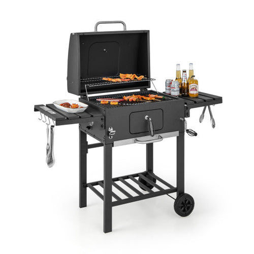 Load image into Gallery viewer, Outdoor BBQ Charcoal Grill with 2 Foldable Side Table and Wheels
