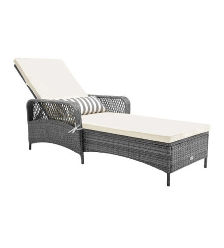 Outdoor Chaise Lounge Chair Recliner with 6-Level Backrest Cushion and Pillow