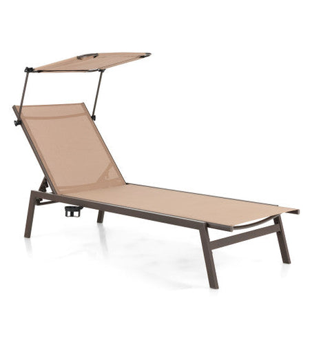 Outdoor Chaise Lounge Chair with Sunshade and 6 Adjustable Position-Brown
