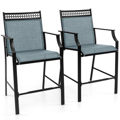 Load image into Gallery viewer, Outdoor Counter Stools Set of 2 Heavy-Duty Barstools with Footrest and Armrests-Blue
