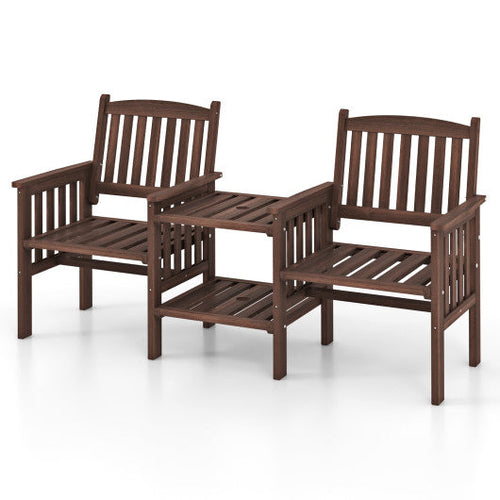 Load image into Gallery viewer, Outdoor Fir Wood Loveseat with 2-Tier Side Table and 1.96" Umbrella Hole-Coffee
