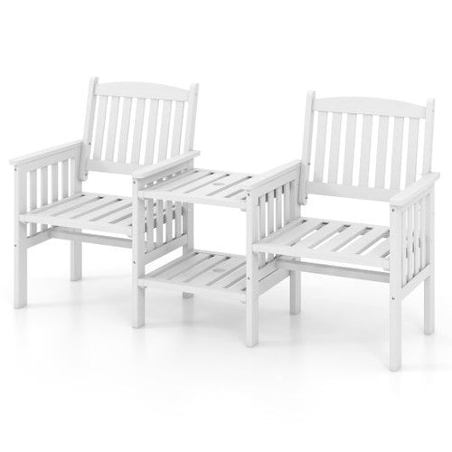 Load image into Gallery viewer, Outdoor Fir Wood Loveseat with 2-Tier Side Table and 1.96" Umbrella Hole-White
