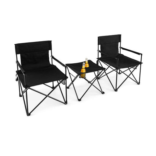 Load image into Gallery viewer, Outdoor Folding Camping Chairs and Table Set with Carrying Bag-Black
