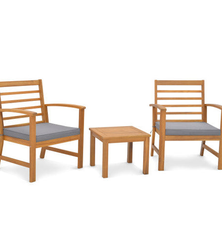 3 Pieces Outdoor Furniture Set with Soft Seat Cushions-Gray