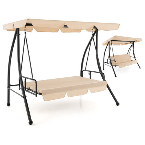 Load image into Gallery viewer, 2-Seat Outdoor Convertible Swing Chair with Flat Bed and Adjustable Canopy-Beige

