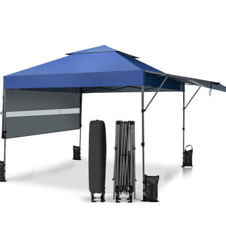 10 x 17.6 Feet Outdoor Instant Pop-up Canopy Tent with Dual Half Awnings-Blue