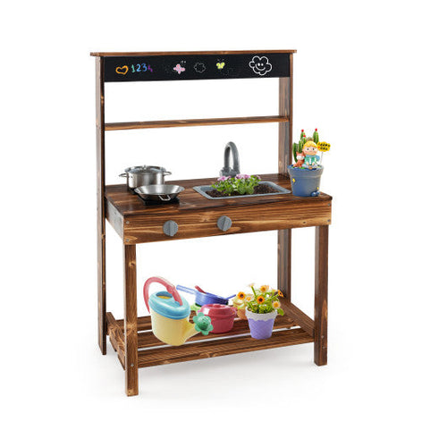 Load image into Gallery viewer, Outdoor Mud Kitchen for Kids with Rotatable Faucet and Removable Sink-Natural

