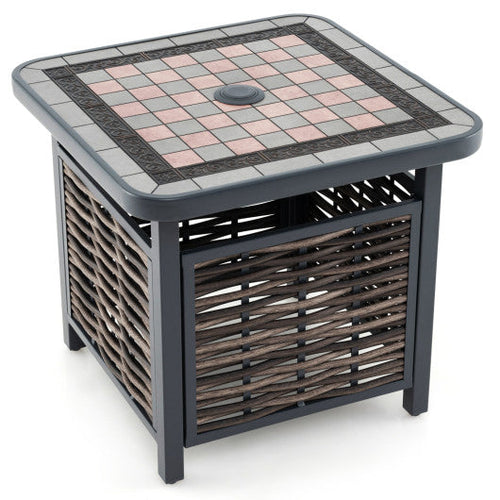 Load image into Gallery viewer, 21.5 Inches Outdoor PE Rattan Side Table Square End Table with Umbrella Hole
