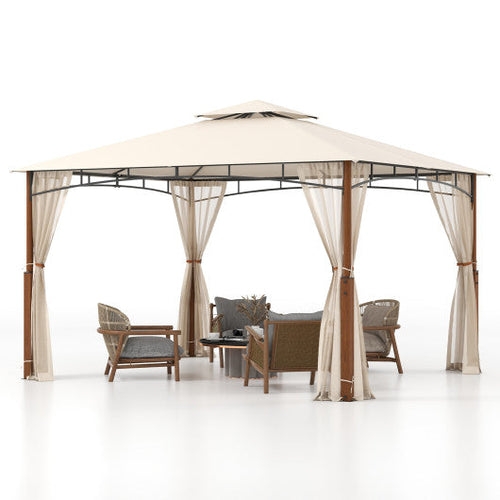 Load image into Gallery viewer, 12 x 10 Feet Outdoor Patio Gazebo with Netting and 2-Tier Canopy Roof-Beige
