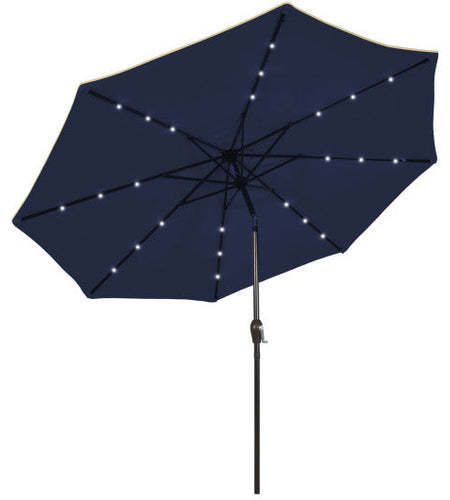 9 Feet Solar LED Lighted Patio Market Umbrella Tilt Adjustment Crank Lift-Dark Blue