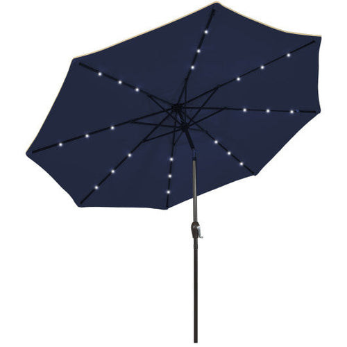Load image into Gallery viewer, 9 Feet Solar LED Lighted Patio Market Umbrella Tilt Adjustment Crank Lift-Dark Blue
