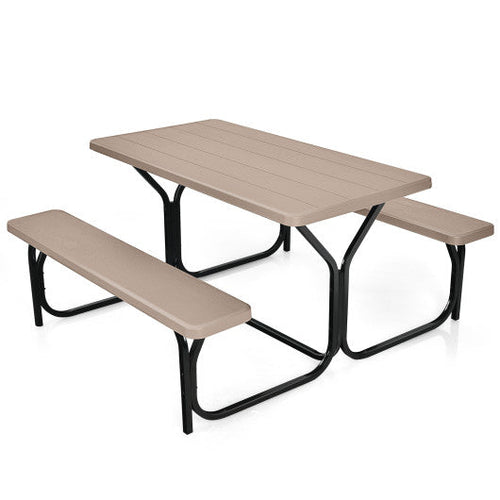 Load image into Gallery viewer, HDPE Outdoor Picnic Table Bench Set with Metal Base-Coffee
