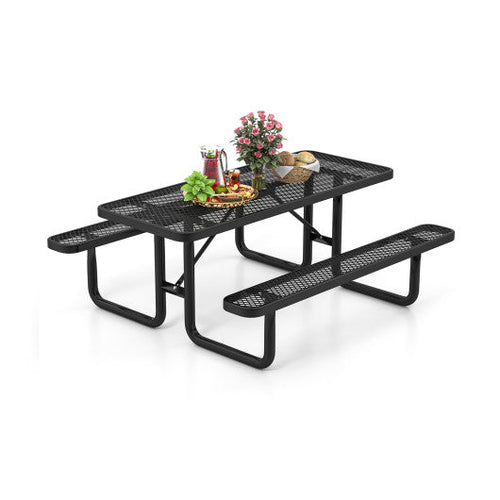 Load image into Gallery viewer, Outdoor Picnic Table and Bench Set for 8 Person with Seats and Mesh Grid-Black

