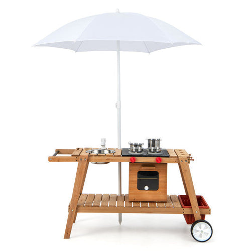 Load image into Gallery viewer, Wooden Play Cart with Sun Proof Umbrella for Toddlers Over 3 Years Old-Brown
