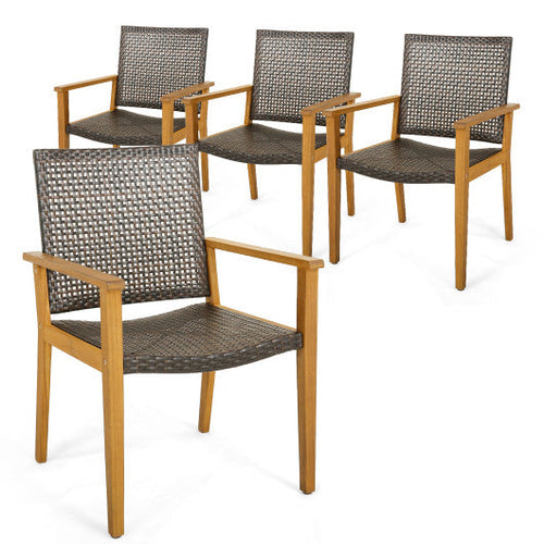 Load image into Gallery viewer, Set of 4 Outdoor Rattan Chair with Sturdy Acacia Wood Frame-Set of 4
