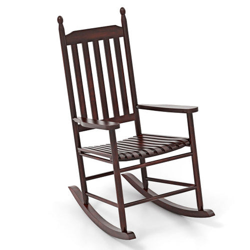 Load image into Gallery viewer, High-Back Acacia Wood Outdoor Rocking Chair with Solid Rocking Base-Brown
