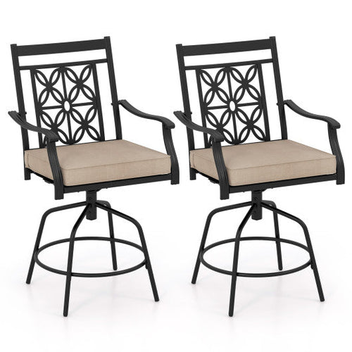 Load image into Gallery viewer, Outdoor Swivel Bar Stools Set of 2 with Seat Cushions-Brown
