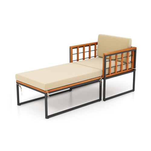 Load image into Gallery viewer, Patio Acacia Wood Armchair with Long Ottoman and Seat Back Cushions
