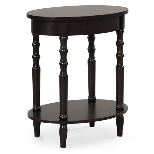Load image into Gallery viewer, 2-Tier Oval Side Table with Storage Shelf and Solid Wood Legs-Espresso

