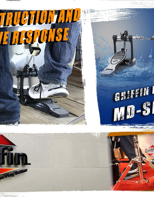 Load image into Gallery viewer, Deluxe Double Kick Drum Pedal for Bass Drum by GRIFFIN - Twin Set Foot Pedal - Quad Sided Beater by GeekStands.com
