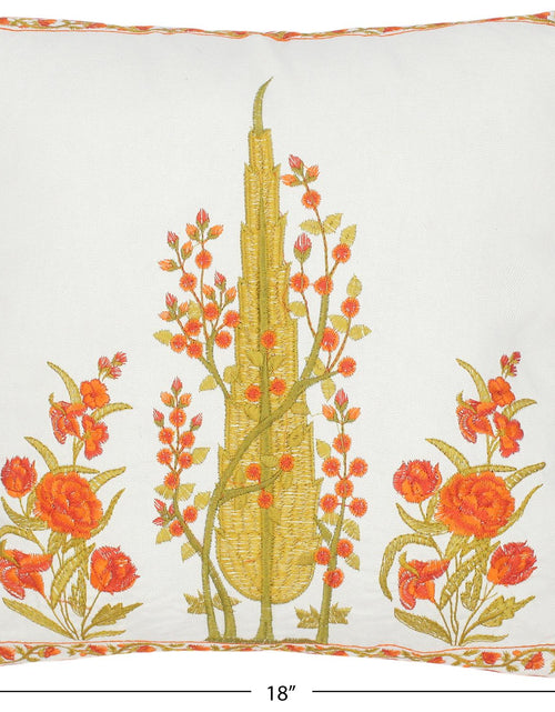 Load image into Gallery viewer, Floral Embroidered Partheni Rose Cotton Pillow by Bareens Designer Rugs
