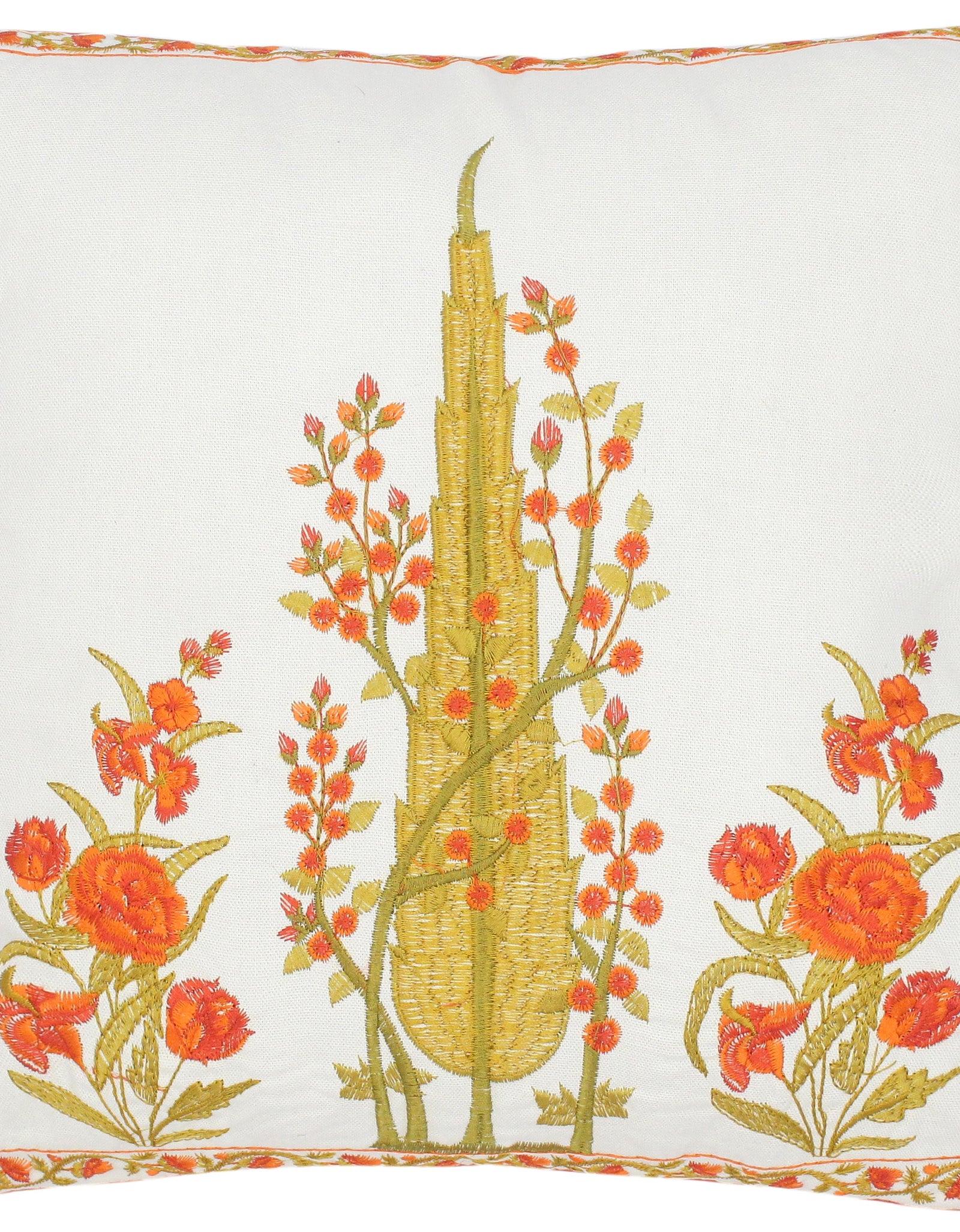 Floral Embroidered Partheni Rose Cotton Pillow by Bareens Designer Rugs