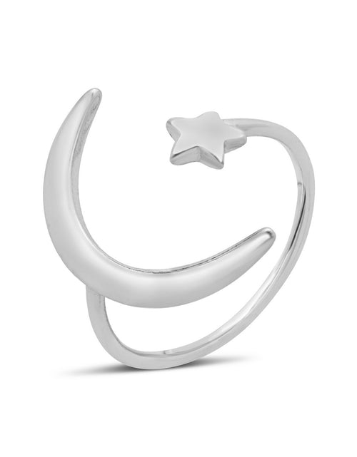 Load image into Gallery viewer, Sterling Silver Crescent Moon Open Ring by Sterling Forever

