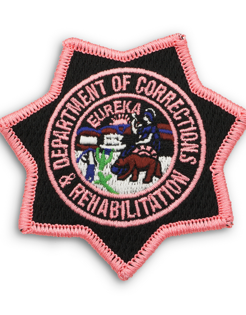 Load image into Gallery viewer, CDCR Pink Ribbon <br> Star Badge Patch by Custom Pins &amp; Buckles
