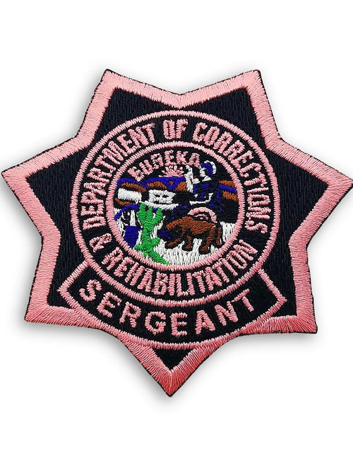 Load image into Gallery viewer, Sergeant <br> CDCR Pink Ribbon <br> Star Badge Patch by Custom Pins &amp; Buckles
