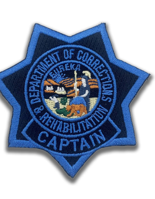 Load image into Gallery viewer, CAPTAIN <br> CDCR Blue Ribbon <br> Star Badge Patch by Custom Pins &amp; Buckles

