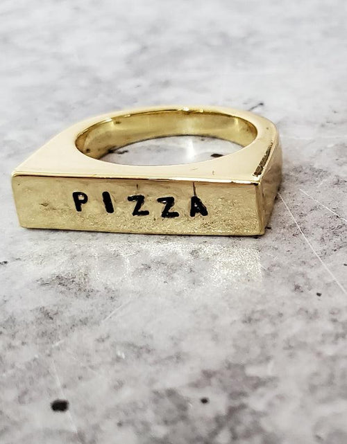Load image into Gallery viewer, PIZZA Gold Plated Flat Top Ring by Salt and Sparkle
